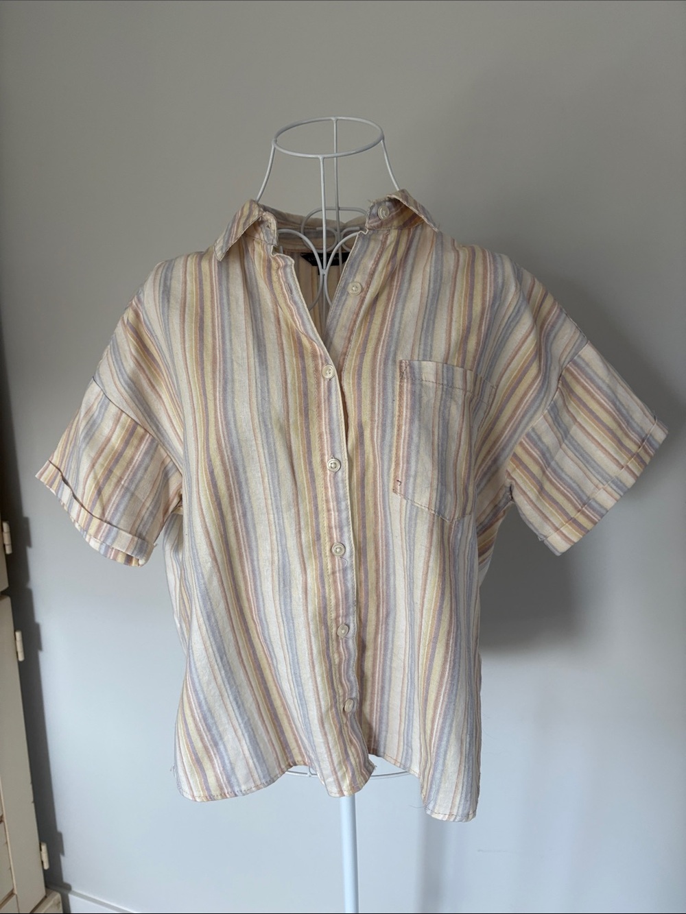 Lucky Brand Pastel Striped Button-Down Shirt - Cream, Pink & Blue